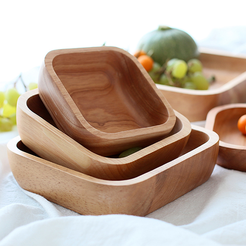 Meal Prep Bowl - Square Wood Bowl for Fruit Salad,