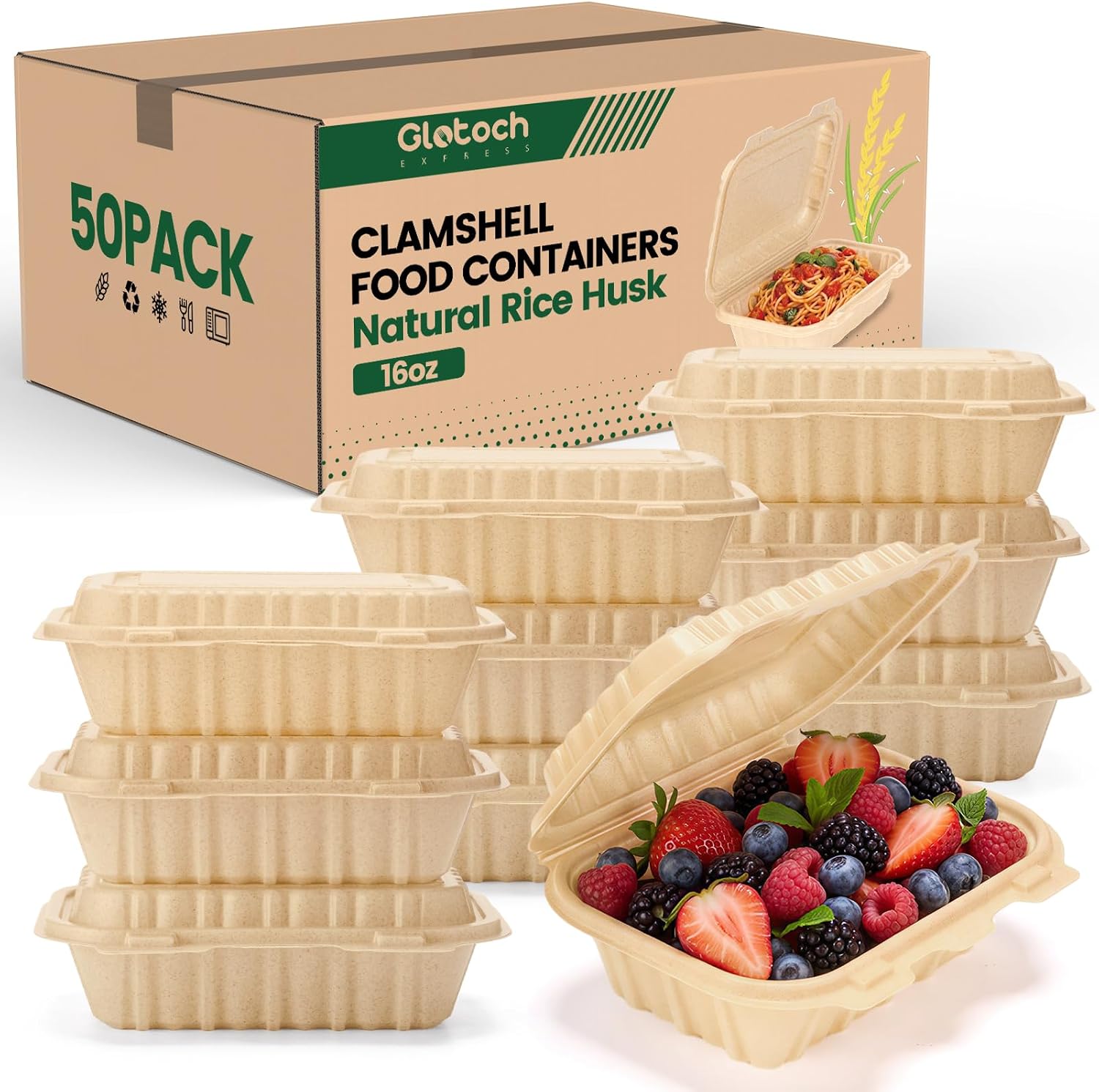 Meal Prep With Rice - Pacote com 50 Recipientes Clamshell de