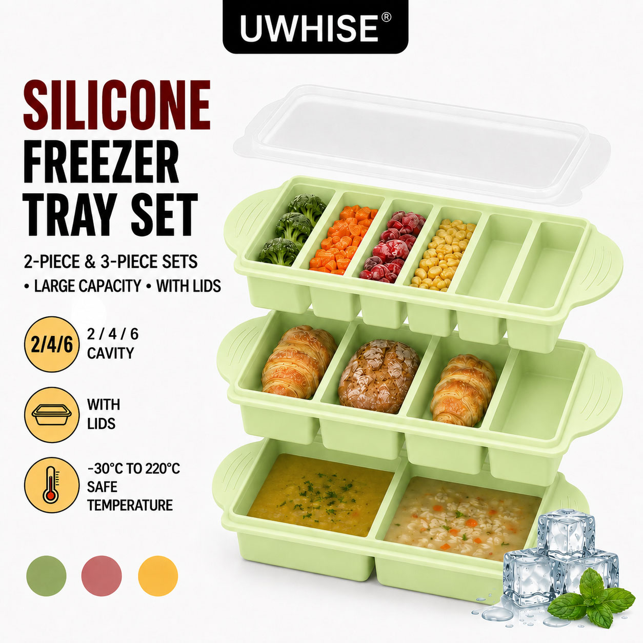Uwhise 2/3 PACK Bandeja de Sil - Meal Prep Template avaliação e preço
